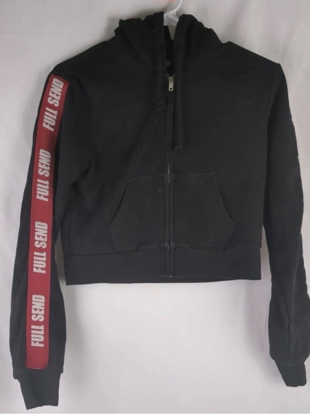 Full Send Jacquard Crop Hoodie Zip Sweatshirt Women’s XS Black/Red by Nelk Boys